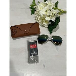Ray-Ban Aviator Sunglasses Silver Frame with Green Mirrored Lenses
